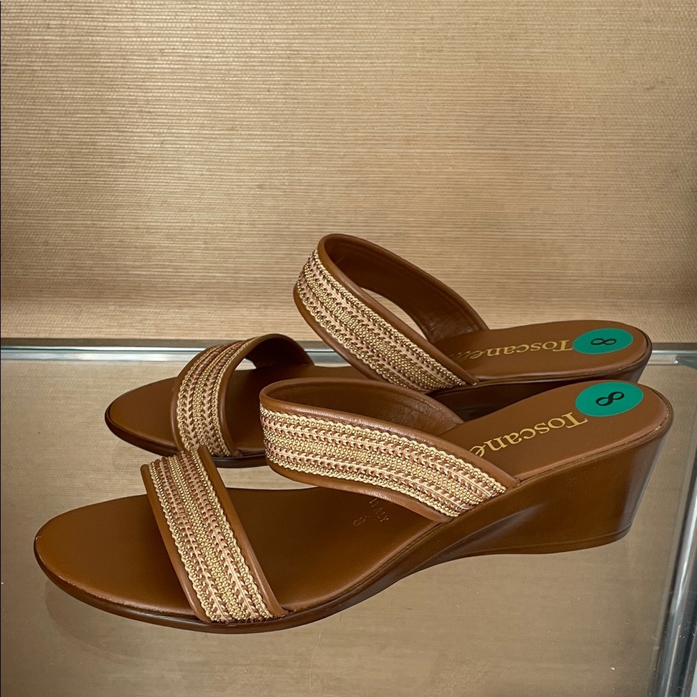 Toscanella Brown Braided-Strap Wedge Sandals made in Italy 8, new